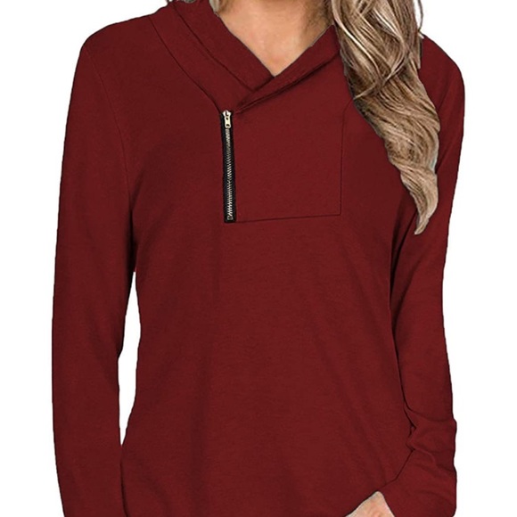 Luckymore Tops - Luckymore Cowl Neck Pullover Long Sleeve Tunic Top with Zipper, Size M